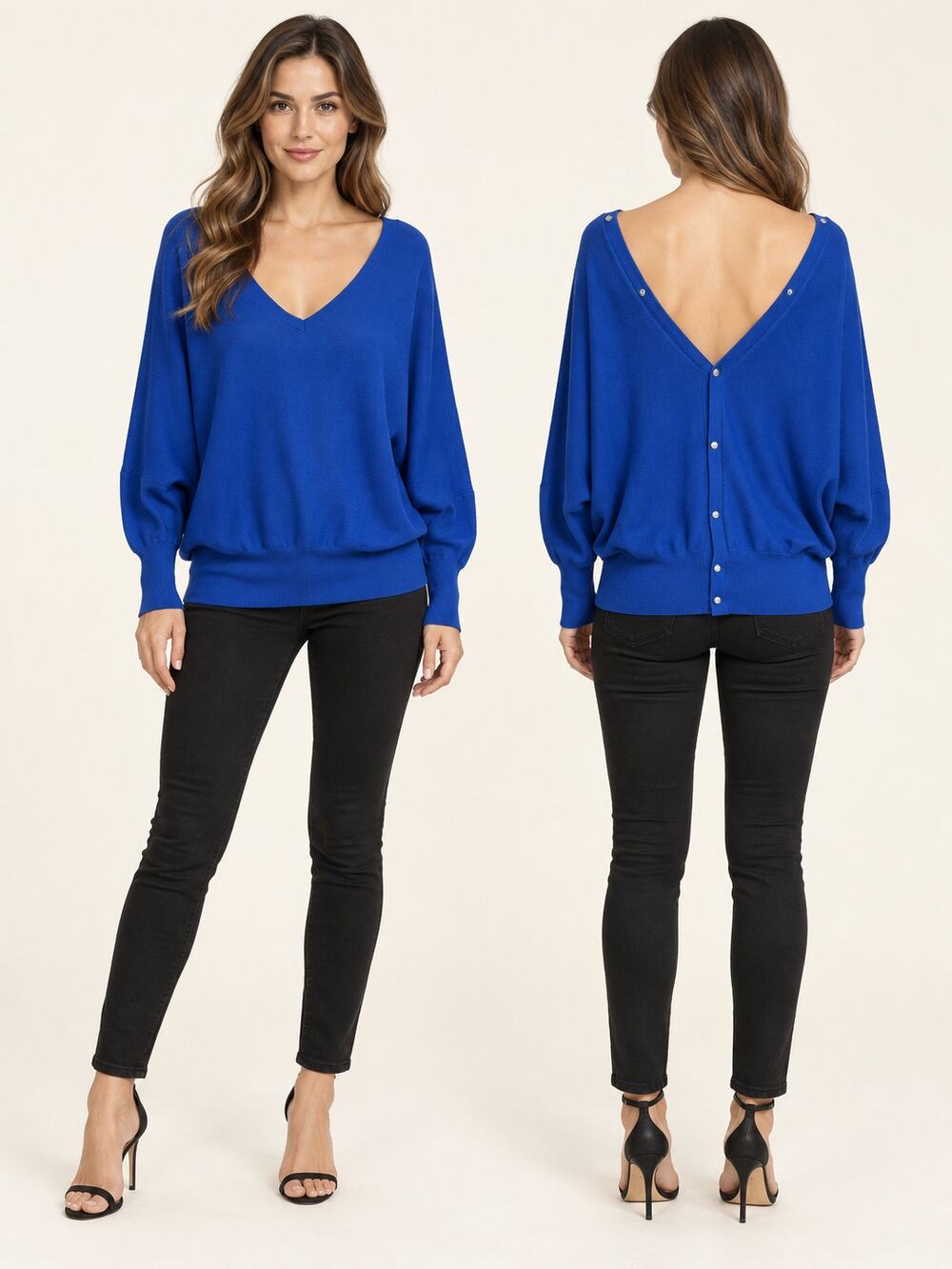 ba&sh Elsy Sweater M Size 2 Cobalt Blue V-Neck Button Back Knit NWOT Paris